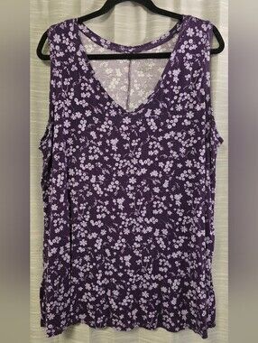 Lane Bryant Purple Floral V-Neck Tank